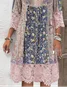 Femmes Floral Rose Col V Confortable Joint Fendu Robe Maxi Rétro
