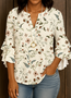 Chemises Femmes Décontracté Floral Printemps / Automne Col V Micro-élasticité Quotidien Coupe Régulière Manches Longues Régulier