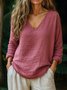 T-shirts Décontracté Plain Printemps / Automne Coton Col V Micro-élasticité Coupe Régulière Manches Longues Trapèze pour Femmes