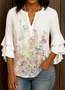 Chemises Femmes Décontracté Floral Printemps / Automne Col V Quotidien Coupe Régulière Régulier Trapèze Régulier