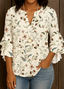 Chemises Femmes Décontracté Floral Printemps / Automne Col V Micro-élasticité Quotidien Coupe Régulière Manches Longues Régulier