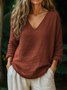 T-shirts Décontracté Plain Printemps / Automne Coton Col V Micro-élasticité Coupe Régulière Manches Longues Trapèze pour Femmes