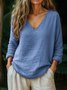 T-shirts Décontracté Plain Printemps / Automne Coton Col V Micro-élasticité Coupe Régulière Manches Longues Trapèze pour Femmes