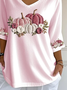 T-shirts Femmes Décontracté Toussaint (citrouille) Printemps / Automne Col V Imprimé Micro-élasticité Régulier Ligne T Régulier