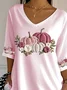 T-shirts Femmes Décontracté Toussaint (citrouille) Printemps / Automne Col V Imprimé Micro-élasticité Régulier Ligne T Régulier
