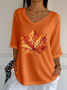 T-shirts Décontracté Printemps / Automne Feuille d'Érable Polyester Col V Imprimé Quotidien Régulier Ligne T pour Femmes