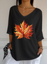 T-shirts Décontracté Printemps / Automne Feuille d'Érable Polyester Col V Imprimé Quotidien Régulier Ligne T pour Femmes