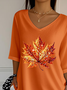 T-shirts Décontracté Printemps / Automne Feuille d'Érable Polyester Col V Imprimé Quotidien Régulier Ligne T pour Femmes