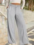 Pantalons Basique Plain Printemps / Automne Joint Fendu Naturel Quotidien Taille Élastique Pantalons à Jambe Large Régulier pour Femmes