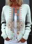 Cardigans Floral Rétro Printemps / Automne Tricoté Micro-élasticité Journée Boutons Manches Longues Droit pour Femmes