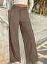 Pantalons Basique Plain Printemps / Automne Joint Fendu Naturel Quotidien Taille Élastique Pantalons à Jambe Large Régulier pour Femmes