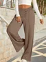 Pantalons Basique Plain Printemps / Automne Joint Fendu Naturel Quotidien Taille Élastique Pantalons à Jambe Large Régulier pour Femmes