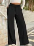 Pantalons Basique Plain Printemps / Automne Joint Fendu Naturel Quotidien Taille Élastique Pantalons à Jambe Large Régulier pour Femmes