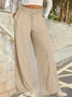 Pantalons Basique Plain Printemps / Automne Joint Fendu Naturel Quotidien Taille Élastique Pantalons à Jambe Large Régulier pour Femmes