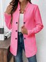 Micro-élasticité Col Montant Manches Longues Régulier Plain Blazer pour Femmes