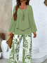 Deux Pièces Ensembles Simple Floral Printemps / Automne Col Carré Imprimé Naturel Quotidien Top Avec Pantalons Régulier pour Femmes