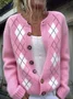 Cardigans Femmes Géométrique Décontracté Printemps / Automne Col Montant Micro-élasticité Ample Laine/Tricot Régulier Régulier