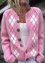 Cardigans Femmes Géométrique Décontracté Printemps / Automne Col Montant Micro-élasticité Ample Laine/Tricot Régulier Régulier