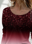 T-shirts Femmes Décontracté Ombre Printemps / Automne Micro-élasticité Ample Jersey Manches Longues Droit Régulier