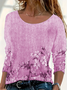T-shirts Femmes Décontracté Floral Printemps / Automne Imprimé Micro-élasticité Quotidien Jersey Col Rond Droit