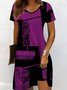 Femmes Géométrique Violet Col V Confortable Robe Mi-Longue Décontracté