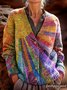 Cardigans Femmes Rétro Hiver Motif dégradé Polyester Col V Poids lourd Manches Longues Régulier Droit