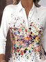 Chemises Rétro Bloc de Couleur Printemps / Automne Polyester Ample Manches Longues Régulier Droit Col de Chemise pour Femmes