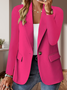 Micro-élasticité Manches Longues Devant Ouvert Régulier Plain Blazer Joint Fendu pour Femmes
