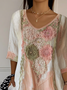 T-shirts Femmes Décontracté Floral Printemps / Automne Polyester Col V Imprimé Quotidien Manches trois quarts Régulier