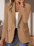 Micro-élasticité Manches Longues Devant Ouvert Régulier Plain Blazer Joint Fendu pour Femmes