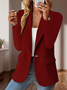 Micro-élasticité Manches Longues Devant Ouvert Régulier Plain Blazer Joint Fendu pour Femmes