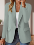 Micro-élasticité Manches Longues Devant Ouvert Régulier Plain Blazer Joint Fendu pour Femmes