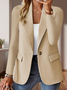 Micro-élasticité Manches Longues Devant Ouvert Régulier Plain Blazer Joint Fendu pour Femmes