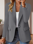 Micro-élasticité Manches Longues Devant Ouvert Régulier Plain Blazer Joint Fendu pour Femmes