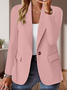 Micro-élasticité Manches Longues Devant Ouvert Régulier Plain Blazer Joint Fendu pour Femmes