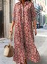 Femmes Floral Rouge Col V Confortable Robe Maxi Décontracté
