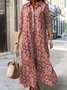 Femmes Floral Rouge Col V Confortable Robe Maxi Décontracté