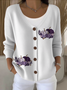 Cardigans Femmes Décontracté Floral Printemps / Automne Col V Coupe Régulière Manches Longues Trapèze Régulier Élasticité moyenne