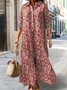 Femmes Floral Rouge Col V Confortable Robe Maxi Décontracté