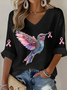 T-shirts Femmes Simple Printemps / Automne impression en 3D Col V Fête Manches trois quarts Régulier Ligne T Régulier