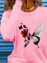 T-shirts Décontracté Floral Printemps / Automne Imprimé Ample Jersey Col Rond Droit Régulier pour Femmes