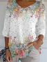 T-shirts Femmes Décontracté Floral Printemps / Automne Micro-élasticité Ample Manches trois quarts Régulier Ligne T Régulier