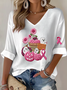 T-shirts Décontracté Printemps / Automne Toussaint (citrouille) Col V Micro-élasticité Vacances Coupe Régulière Régulier Régulier pour Femmes