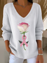 Pulls impression en 3D Décontracté Printemps / Automne Col V Micro-élasticité Quotidien Manches Longues Trapèze Régulier pour Femmes