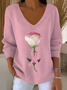 Pulls impression en 3D Décontracté Printemps / Automne Col V Micro-élasticité Quotidien Manches Longues Trapèze Régulier pour Femmes