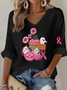 T-shirts Décontracté Printemps / Automne Toussaint (citrouille) Col V Micro-élasticité Vacances Coupe Régulière Régulier Régulier pour Femmes