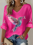 T-shirts Femmes Simple Printemps / Automne impression en 3D Col V Fête Manches trois quarts Régulier Ligne T Régulier
