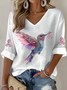 T-shirts Femmes Simple Printemps / Automne impression en 3D Col V Fête Manches trois quarts Régulier Ligne T Régulier