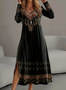 Femmes Ethnique Géométrie Noir Col Rond Confortable Robe Maxi Rétro