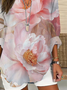 Blouses Décontracté Floral Printemps / Automne Col V Imprimé Quotidien Manches Longues en Mélangé de Coton Régulier pour Femmes